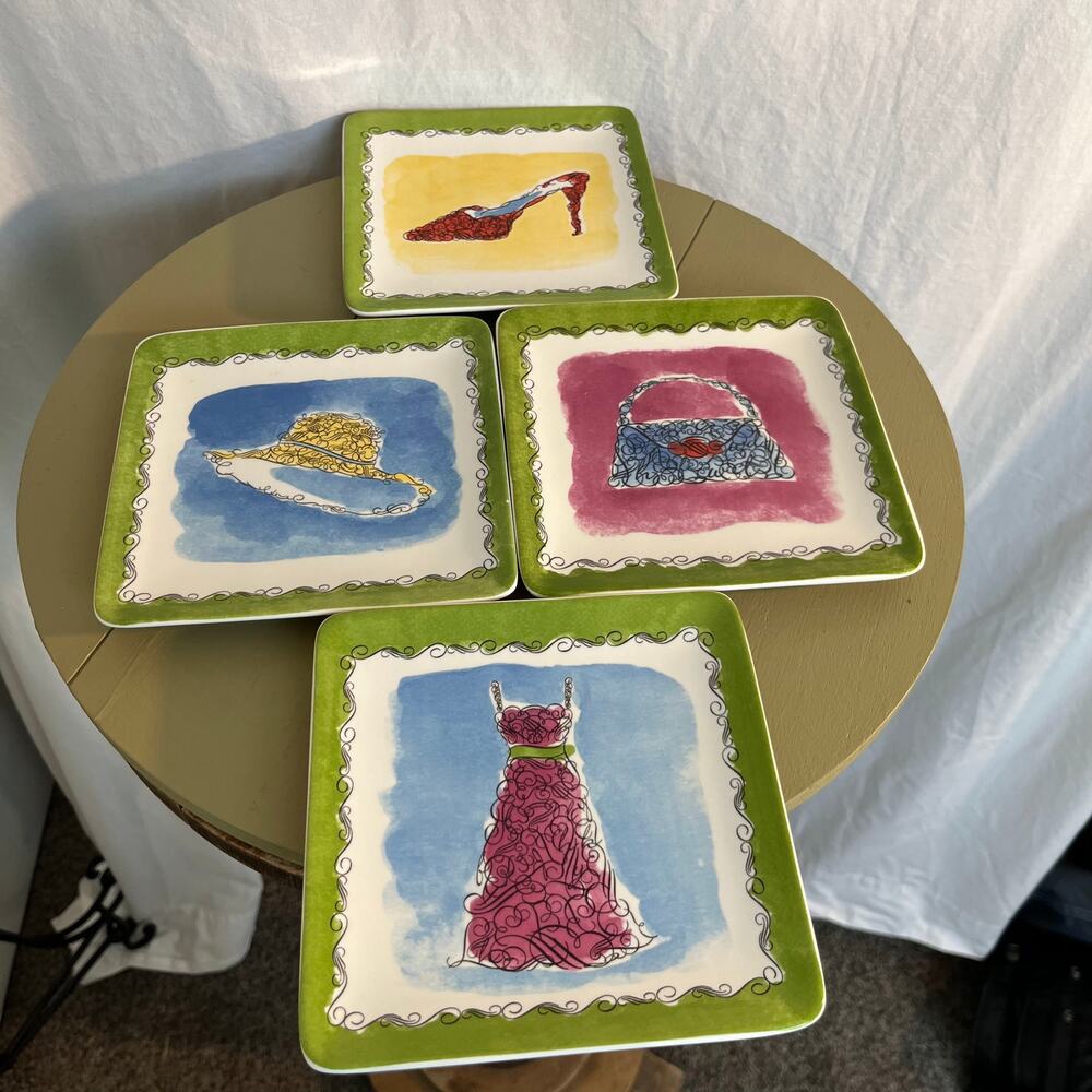 Vintage Pier 1 Fashion Plates Set of 4 – Square Decorative Wall/Display Plates